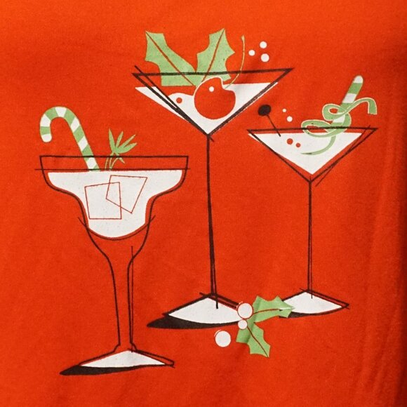 Santa’s Treasures Red Long Sleeve Tee Holiday Martinis Women’s Medium - Picture 2 of 9